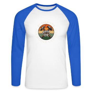 Ruhrpott Glück Auf Badge - Unisex Baseballshirt langarm - Weiß/Royalblau - Vorne - Nik (191cm)