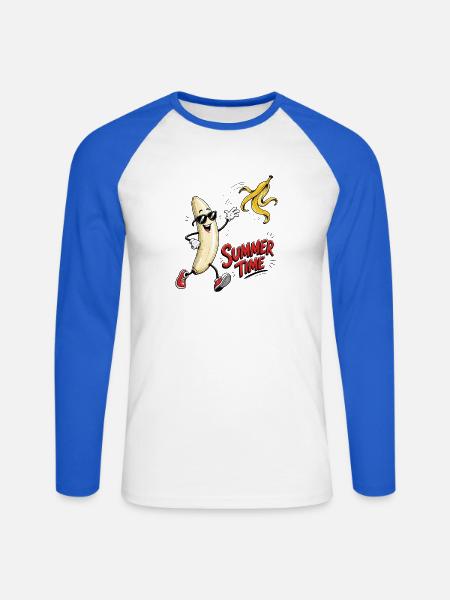 Sommerbanane im Action Stil - Unisex Baseballshirt langarm - Weiß/Royalblau