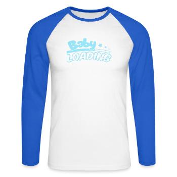 Baby Loading Logo in Sky Blue - Unisex Baseballshirt langarm - Weiß/Royalblau - Vorne - Nik (191cm)