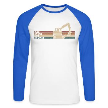 Eat Sleep Dig Repeat Bagger Fahrer Die Baggern - Unisex Baseballshirt langarm - Weiß/Royalblau - Vorne - Nik (191cm)