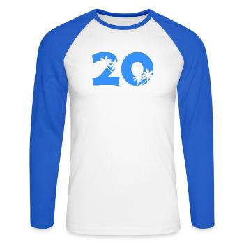 Sommer 20 Palmen Silhouette - Unisex Baseballshirt langarm - Weiß/Royalblau - Vorne - Nik (191cm)