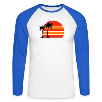 Sonnenuntergang am Palmenstrand - Unisex Baseballshirt langarm - Weiß/Royalblau - Vorne - Nik (191cm)