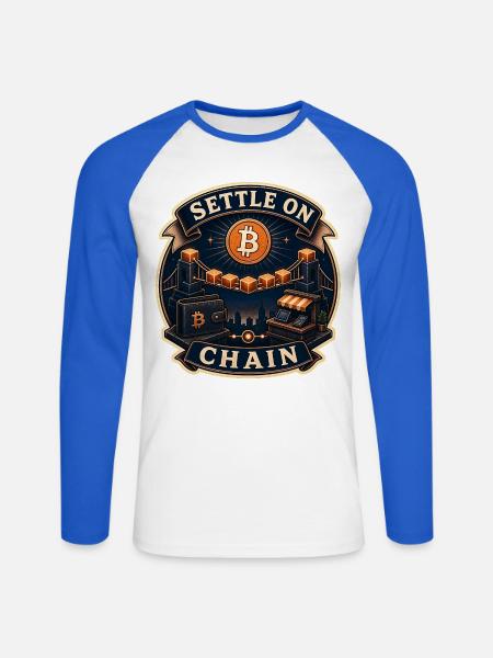 SETTLE ON CHAIN - Unisex Baseballshirt langarm - Weiß/Royalblau