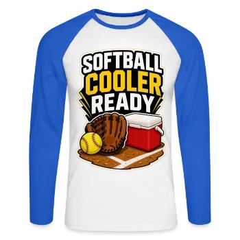 SOFTBALL COOLER READY Snacks - Unisex Baseballshirt langarm - Weiß/Royalblau - Vorne - Nik (191cm)
