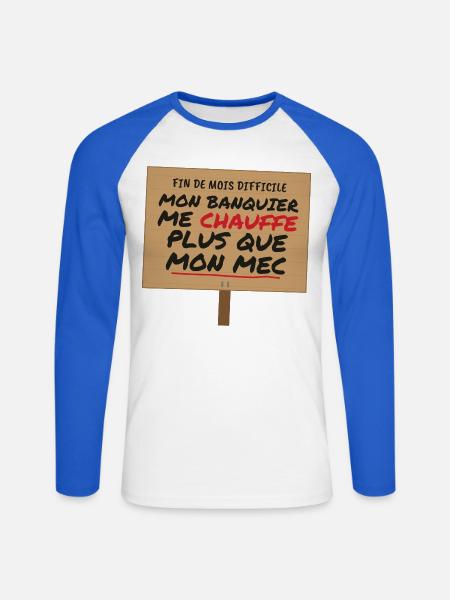 Monatsende mein Banker-Humor - Unisex Baseballshirt langarm - Weiß/Royalblau