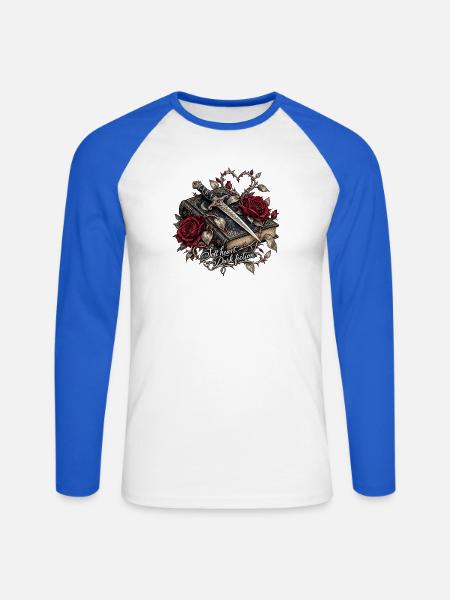 Dunkle Romanze: Herz Rose Klinge - Unisex Baseballshirt langarm - Weiß/Royalblau