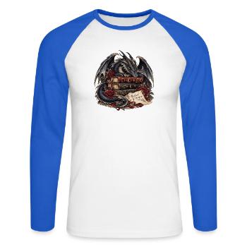 Drachenbuch Schatz der Nacht - Unisex Baseballshirt langarm - Weiß/Royalblau - Vorne - Nik (191cm)