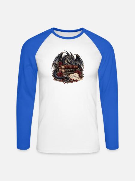 Drachenbuch Schatz der Nacht - Unisex Baseballshirt langarm - Weiß/Royalblau
