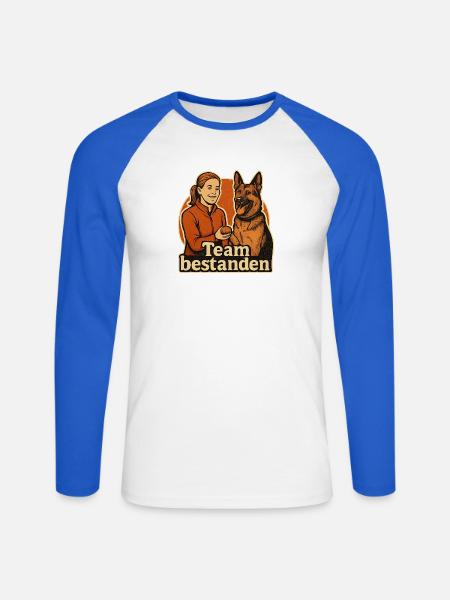 Begleithundeprüfung bestanden als starkes Team - Unisex Baseballshirt langarm - Weiß/Royalblau