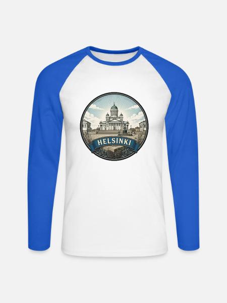 Helsinki Finnland Reiseabzeichen Kathedralen-Souvenir - Unisex Baseballshirt langarm - Weiß/Royalblau