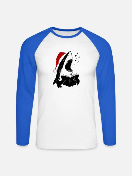 Singender Hai Weihnachten Chor - Unisex Baseballshirt langarm - Weiß/Royalblau