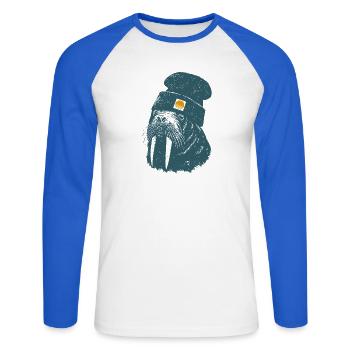 Walross Meer Küstenkind Outdoor - Unisex Baseballshirt langarm - Weiß/Royalblau - Vorne - Nik (191cm)