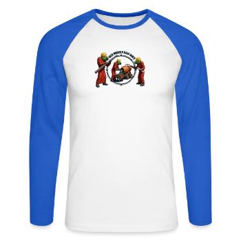 Papageien bauen - Unisex Baseballshirt langarm - Weiß/Royalblau - Vorne - Nik (191cm)