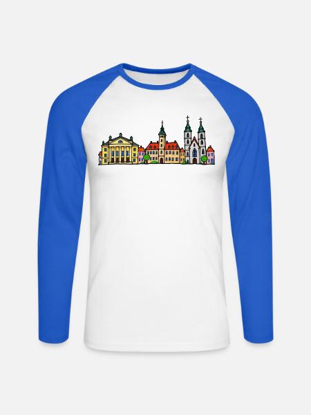 Weimar Skyline im bunten Wachsmalstil - Unisex Baseballshirt langarm - Weiß/Royalblau