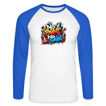 KEINE FARBE, KEIN WACHSTUM – Explosive Street Art Graffiti! - Unisex Baseballshirt langarm - Weiß/Royalblau - Vorne - Nik (191cm)