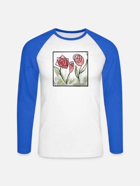 Geometrisches Rosen-Aquarell - Unisex Baseballshirt langarm - Weiß/Royalblau