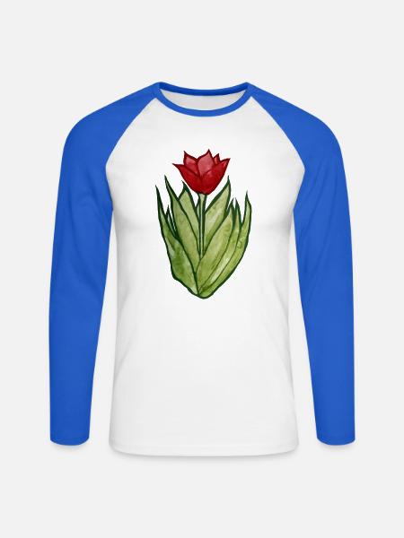 Tulpen-Aquarellblüte - Unisex Baseballshirt langarm - Weiß/Royalblau