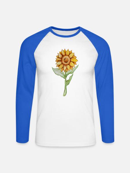 Sonnenblumen-Aquarellblüte - Unisex Baseballshirt langarm - Weiß/Royalblau