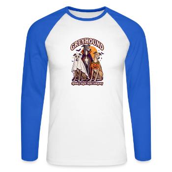 Spooky Night Loyal Company – Windhund Halloween - Unisex Baseballshirt langarm - Weiß/Royalblau - Vorne - Nik (191cm)