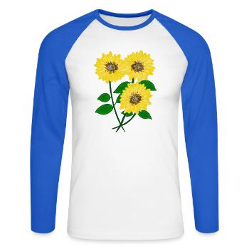 Sonnenblumen - Unisex Baseballshirt langarm - Weiß/Royalblau - Vorne - Nik (191cm)