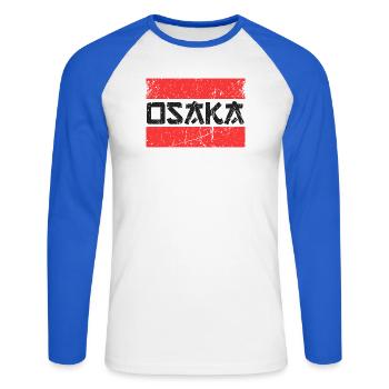 Osaka Japan Grunge Rot Streifen Japanische Stadt - Unisex Baseballshirt langarm - Weiß/Royalblau - Vorne - Nik (191cm)