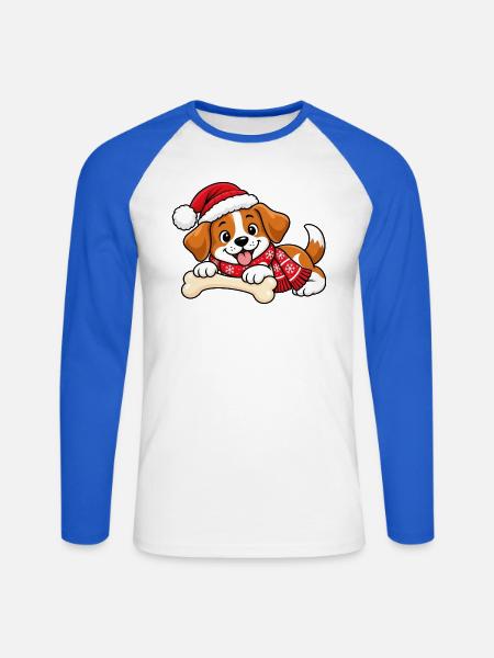 Süßer Weihnachtshund - Unisex Baseballshirt langarm - Weiß/Royalblau