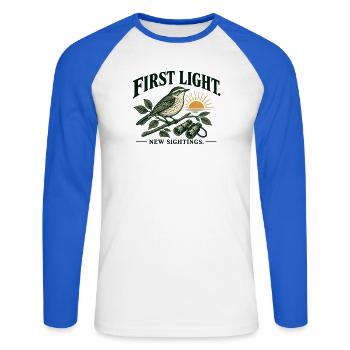 First Light New Sightings Garten Vögel - Unisex Baseballshirt langarm - Weiß/Royalblau - Vorne - Nik (191cm)