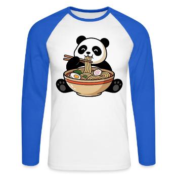 Panda, Ramen, Japanische Nudeln, Süßer Pandabär - Unisex Baseballshirt langarm - Weiß/Royalblau - Vorne - Nik (191cm)