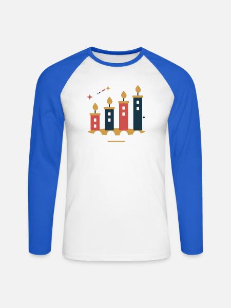 Adventstadt im Kerzenlicht – Weihnachtsmotiv - Unisex Baseballshirt langarm - Weiß/Royalblau