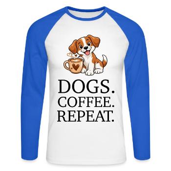 Dogs Coffee Repeat - Unisex Baseballshirt langarm - Weiß/Royalblau - Vorne - Nik (191cm)