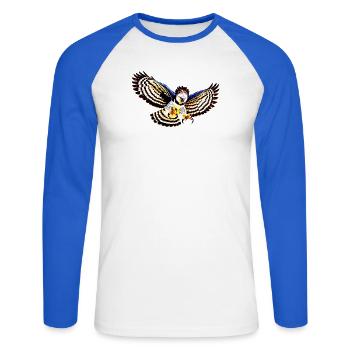Harpyie fliegt - Unisex Baseballshirt langarm - Weiß/Royalblau - Vorne - Nik (191cm)