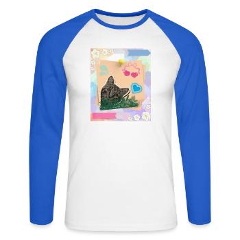 Cat_and_notes_-4500_x_5400_px- - Unisex Baseballshirt langarm - Weiß/Royalblau - Vorne - Nik (191cm)