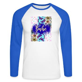 Sweet_-4500_x_5400_px- - Unisex Baseballshirt langarm - Weiß/Royalblau - Vorne - Nik (191cm)