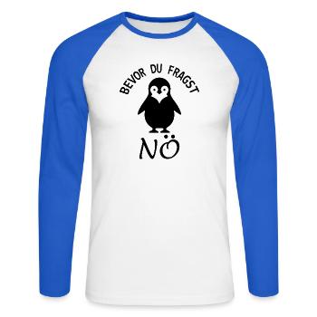 Funny finny - Unisex Baseballshirt langarm - Weiß/Royalblau - Vorne - Nik (191cm)