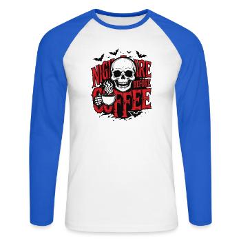 Albtraum vor dem Kaffee - Unisex Baseballshirt langarm - Weiß/Royalblau - Vorne - Nik (191cm)