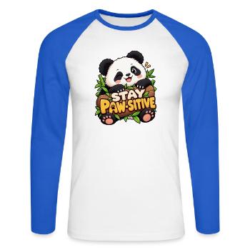 Stay Paw-Sitive Panda - Unisex Baseballshirt langarm - Weiß/Royalblau - Vorne - Nik (191cm)
