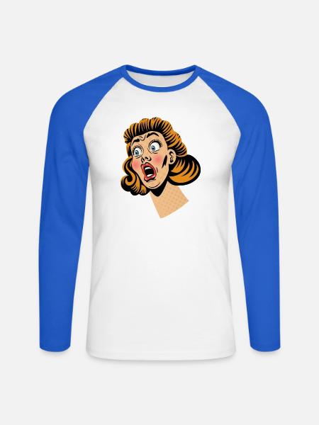 Frau im Schockzustand - Unisex Baseballshirt langarm - Weiß/Royalblau