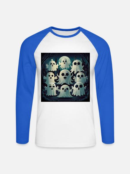 Süßes Kawaii-geister-halloween-spukhaus - Unisex Baseballshirt langarm - Weiß/Royalblau