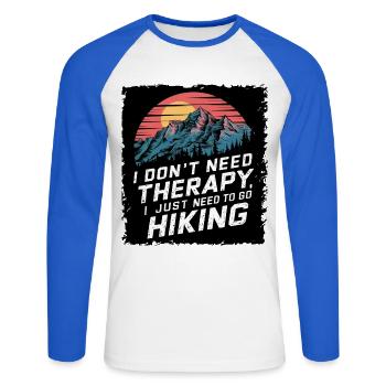 Ich Brauche Keine Therapie, Ich Muss Nur Wandern - Unisex Baseballshirt langarm - Weiß/Royalblau - Vorne - Nik (191cm)