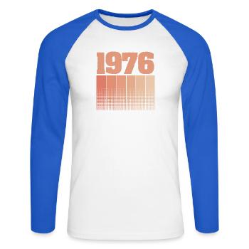 Geburtstag 1976 - Unisex Baseballshirt langarm - Weiß/Royalblau - Vorne - Nik (191cm)