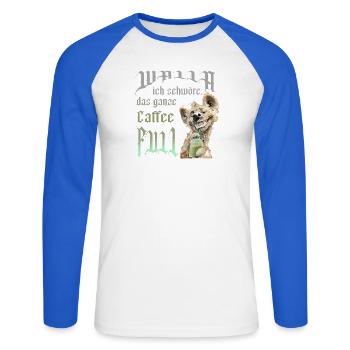 Hund Caffe full - Unisex Baseballshirt langarm - Weiß/Royalblau - Vorne - Nik (191cm)