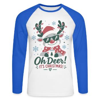 Oh Deer! Es ist Weihnachten - Unisex Baseballshirt langarm - Weiß/Royalblau - Vorne - Nik (191cm)
