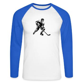 Eishockeyspieler - Unisex Baseballshirt langarm - Weiß/Royalblau - Vorne - Nik (191cm)