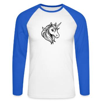 Einhorngesicht - Unisex Baseballshirt langarm - Weiß/Royalblau - Vorne - Nik (191cm)