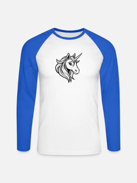 Einhorngesicht - Unisex Baseballshirt langarm - Weiß/Royalblau
