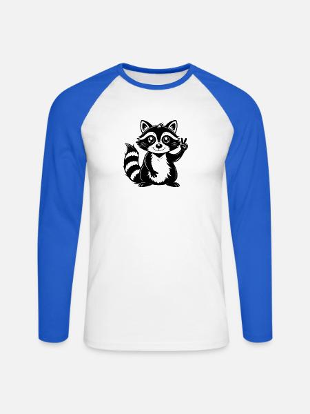 Peace-Sign-Waschbär - Unisex Baseballshirt langarm - Weiß/Royalblau