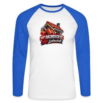 Dachdecker Leidenschaft Shirt - Unisex Baseballshirt langarm - Weiß/Royalblau - Vorne - Nik (191cm)