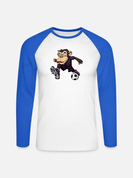 Affen Fussball / Fussballer Affe - Unisex Baseballshirt langarm - Weiß/Royalblau