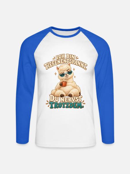 Lustige Sprüche - Alpaka mit Kaffee - Unisex Baseballshirt langarm - Weiß/Royalblau