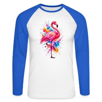 Niedlicher Flamingo Süße Flamingos - Unisex Baseballshirt langarm - Weiß/Royalblau - Vorne - Nik (191cm)